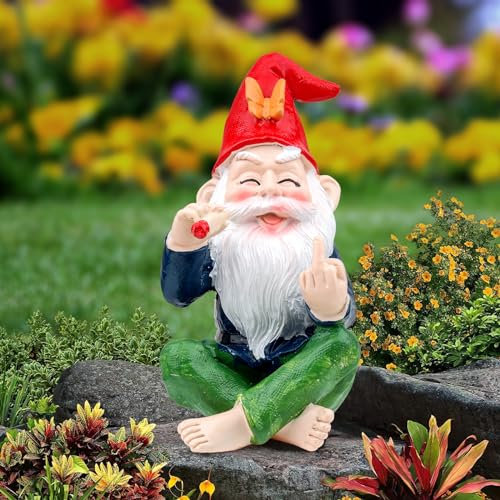JINJIASC Outdoor Statue Figurine - Smoking Garden Gnomes for Fairy, Indoor, Outdoor Decor - Funny Mini Ornaments (Smoking Elderly)