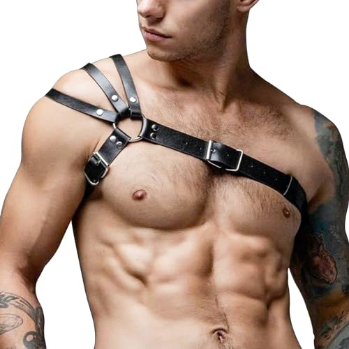 TUYMNI Herren Leder Body Brust Harness Männer Leder Sexy Unterwäsche Fetisch Herren Männer, Herren Leder Body Brust Harness, Brustgurt Tragegur, Harness Men, Verstellbarer Brustgurt