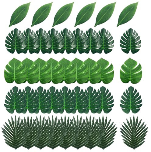 Niaciswe Decoraciones de Hojas de Palma 54 Piezas Hojas de Palma Artificiales Hojas de Palma Tropicales Artificiales Falsas Hojas de Palma Falso Hojas de Monstera Tropicales Artificiales para Bodas