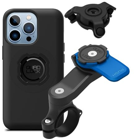 QUAD LOCK Lenker Handyhalterung für Motorrad mit Vibrationsdämpfer und MAG Hülle für iPhone 13 Pro