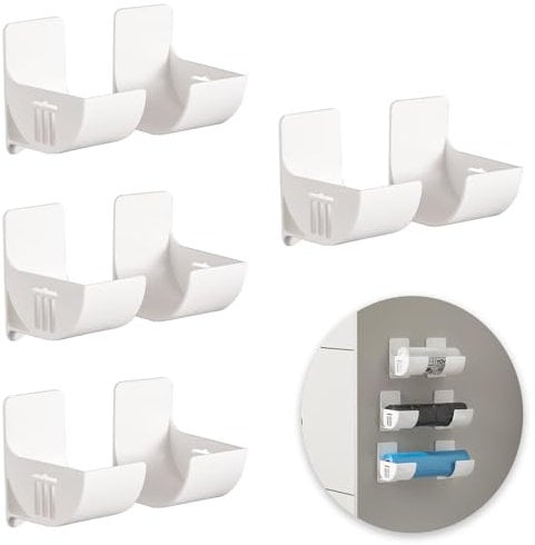 4 Pairs Self-Adhesive Garbage Bag Dispenser Waterproof Wall Mounted Garbage Bag Holders Wall Mounted Plastic Bag Holder No Punching Trash Bag Holder For Tin Foil, Rubbish Bag (White)