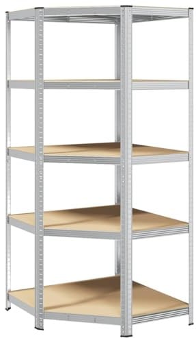 vidaXL Eckregal mit 5 Böden Silbern Stahl & Holzwerkstoff, Garagenregal, Garagenregal, Schwerlastregal, Industrieregal, Lagerregal, Werkstattregal