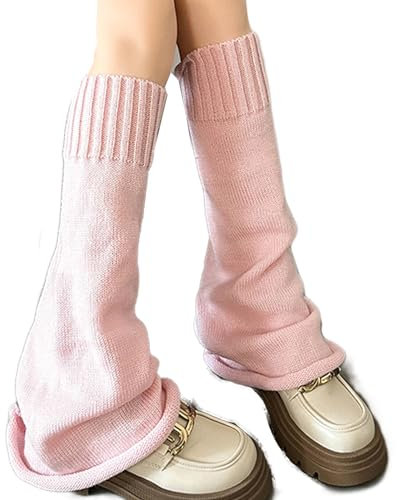 AWOCAN Women Leg Warmers Knitted Leg warmers Gyaru Gothic Punk Knee High Stock Sports Yoga Thermal Legwarmers Boots Cuff Warmer (pink, L)