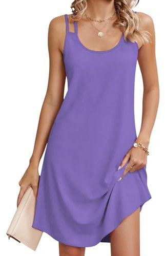 Chicrise Abiti Estivi Donna Senza Maniche Girocollo Elegant Vestito Spiaggia Sciolto Leggero Abito Midi Lilla Large 42-44