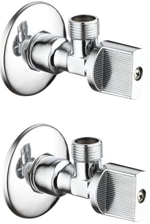 llave de paso 1/2-3/8, contiene 2 unidades. Llave de escuadra, válvula de corte de agua, ideal para baños, cocinas, bares o restaurantes (Mando metálico)