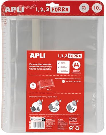 APLI 20282 - Confezione da 10 fodere a libro con patta regolabile in polipropilene. Dimensioni: 29 x 53 cm, 75 µ.