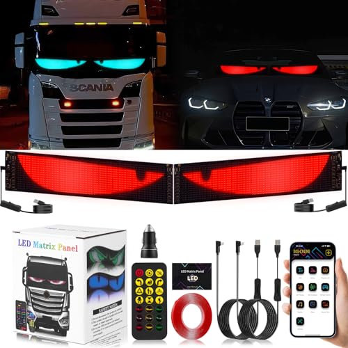 2 luces LED de ojos de diablo para coches, para camiones, pantalla suave, programable, LED programable, aplicación inteligente, Bluetooth, USB, 5 V, ojo de diablo, camión (12 cm x 60 cm)