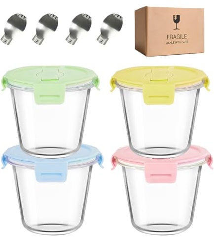S.ROKE TTAN 720ML Glasbehälter Mit Deckel Und Löffel. Runde Glas Suppe Behälter, Meal Prep Glas für für Büro, Schule, Outdoor, Gefrierschrank & Mikrowelle, Spülmaschinenfest & BPA-Frei