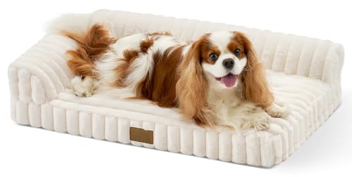 COZY KISS Cuccia Ortopedico Cane Interno Di Taglia Media, Letto In Pelo Sintetico Lavabile Per Cani Di Piccola E Gatti, Divano Antiscivolo, Impermeabile, Morbido, Caldo, L, 76x51x15cm, Beige