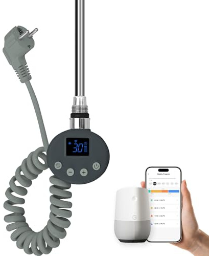 EMKE Heizstab mit Thermostat für Badheizkörper 900W, Smart WiFi Heizpatrone aus Edelstahl für Heizkörper Handtuchheizkörper Handtuchwärmer Elektrisch Anthrazit