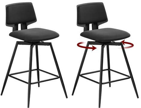 WOLTU Barhocker 2er Set, Barstuhl 360° drehbar, Küchenhocker mit Rückenlehne Fußstütze, für Küche Bar Restaurant, Metallrahmen, aus Milchzarter Plüsch, Schwarz