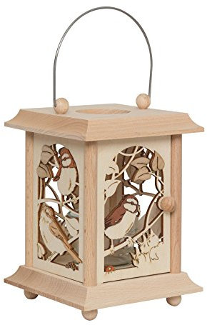 Drechslerei Kuhnert Tischlaterne/Teelichthalter - Motiv: Vögel aus Edelholz - Maße: 11,5 x 11,5 x 17cm - Made in Germany