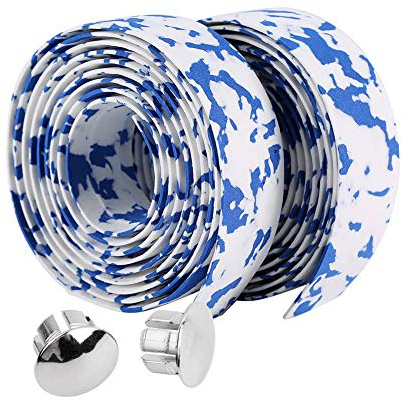 Fdit GLOGLOW 2 STÜCKE Wasserdichte Fahrrad Bar Typ, Rutschfeste Radfahren Rennrad Fahrrad Lenker Reflektierende Grip Wrap Tape 2 Bar Plugs(Blau + Weiß) MEHRWEG VERPACKUNG