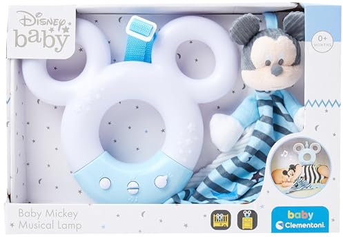 Clementoni - 17397 - Projecteur Disney Baby Mickey - veilleuse Musicale et Lumineuse - Peluche Lavable en Machine, 0 Mois et Plus