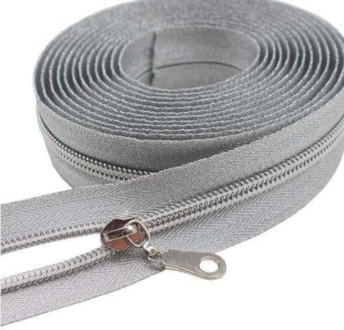 YaHoGa 9 m silberfarben endlos Reißverschluss Meterware silberfarben Band Reissverschluss 6mm-Spirale + 25 Nonlock-Zipper (silberfarben Band)