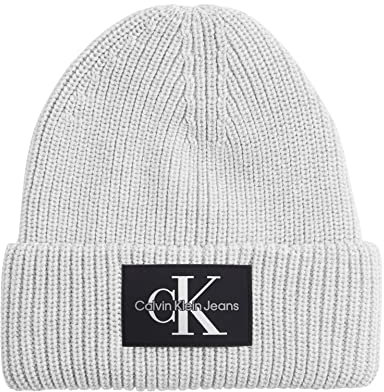 Calvin Klein Jeans Herren MONOLOGO Patch Beanie K50K506242 Gestrickte Mütze, Grau (Cirrus Grey), OS