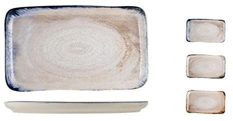 H&H Artisanal Piatto Rettangolare in Stoneware, Colori Assortiti, 24x14cm, Qualità Artigianale