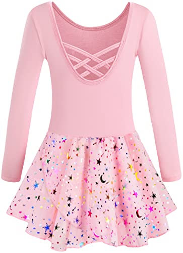 Mulnall Ballettanzug Mädchen Ballett Trikot mit Ballettkleid Kinder TüTü Kurzarm Langarm Baumwolle Balletttrikot Ballettanzug (EU40421-08-M)