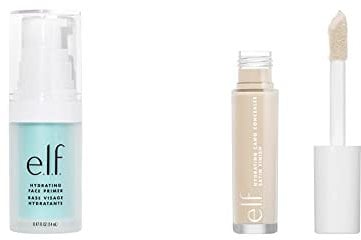 e.l.f, Hydrating Face Primer, Lightweight, Long Lasting, Creamy Fills in Pores and Fine Lines, Natural Matte Finish, Infused with Vitamin E, 0.47 Oz & e.l.f Hydrating
