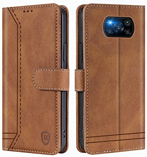 GoodcAcy Coque pour Xiaomi Poco X3/X3 Pro/NFC - Étui Protection Housse Premium en Cuir PU, Pochette Fermeture Magnétique, Flip Case Compatible (Brun)