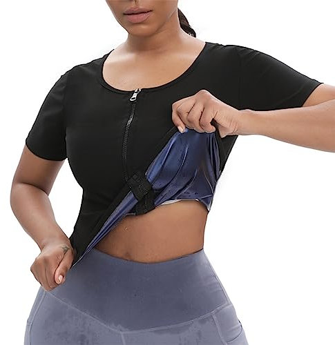 Damen Sauna Weste Schwitzweste Damen Neopren Sauna Shirt Sauna Effekt Fitness Shirt Body Shaper,2XL/3XL,Blue