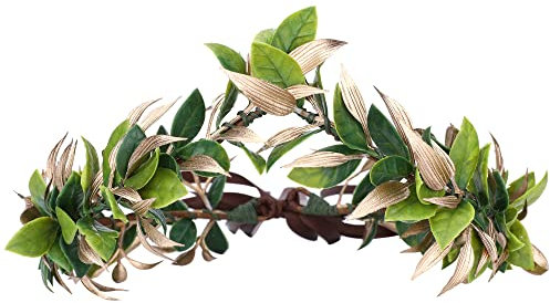 MOSTORY Handgefertigte Waldkönigskrone für Mottoparty Gott Römisches Blatt Kopfschmuck für Herren Hochzeit Braut Gold Grün Lorbeer Stirnband für Karneval Fasching Cosplay Toga Kostüm, 1 count (Pack of