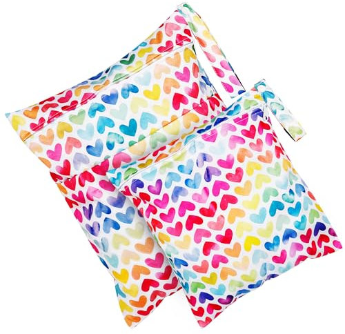 Loscarol 2 Stück Wetbag Kindergarten Groß, Nasstasche Wet Bag Windeltasche Klein, Nassbeutel Kindergarten Personalisiert for Baby Stoffwindeln (Herz)