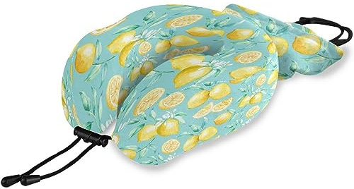 HMZXZ Reisekissen Sommer Gelb Zitrone Muster, Memory Foam Nackenkissen Stützkissen,Weich Nackenstützkissen für Camping,Schlafrestkissen,Auto,Flugzeug