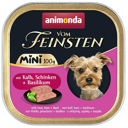 vom Feinsten Mini Hundefutter nass mit Kalb, Schinken + Basilikum (32 x 100g), Hundefutter nass ohne Getreide und Zucker von animonda