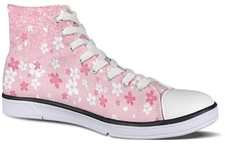 Dajingkj Damen Canvas Sneaker Rosa Blumen Personalisierte High Top Segeltuchschuhe Fitness Laufschuhe Turnschuhe Freizeit Sportschuhe Schuhe für Frauen Mädchen