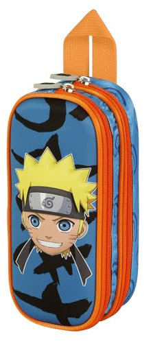 Naruto Happy-3D Doppelfedermäppchen, Blau, 22 x 9,5 cm