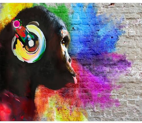 decomonkey - Papier Peint Panoramique Animaux 200x140 cm - Décoration murale moderne – Tapisserie décorative pour chambre salon - Brique coloré singes musique animaux adolescent