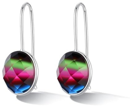 MetJakt 925 Silber Hängeohrringe für Damen mit Echtem Naturstein und Kristallen Bunt Glitzer Farbwechselnde Edelstein Ohrringe Damenschmuck (Grossularer Granat)