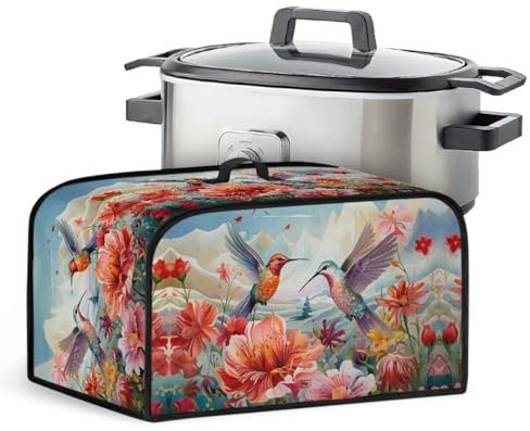 Tutolipy Slow Cooker Cover with Mesh Pocket Stain Resistant Pot Dust Cover with Top Handy Handle Keep Your Kitchen Appliances Tidy after Every Use, Hummingbird Floralm