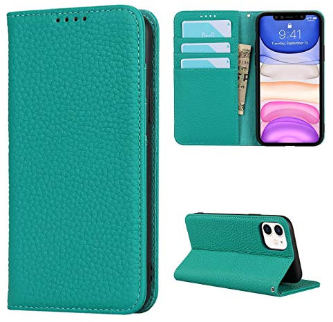 Cavor Phone Case compatible with iPhone 11,Flip Genuine Leather Wallet Case,[4 Card Holders][Magnetic][With Lanyard],Protective Cover Case compatible with iPhone 11 - Sky Blue
