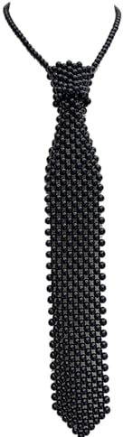 Maxtonser Vintage Perlenkrawatte Schlüsselbein-Halskette für Damen und Herren, elegant, verstellbar, Nachtclub, Party, Bühnenzubehör, schwarz, lange Krawatte