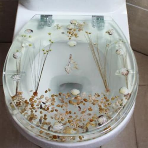 Harz Toilettensitz Transparent, Leise Verdickte Toilettenabdeckung für U-Typ & V-Typ WC-Sitze Starke Verschleißfestigkeit Toilettendeckel (Transparente Trockenblume)