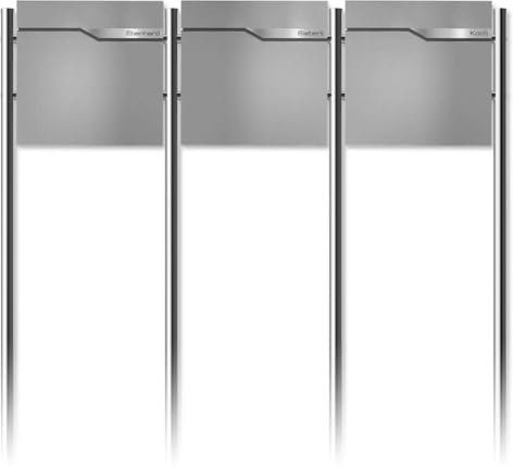 Metzler 3er Standbriefkasten in Graualuminium - Pulverbeschichtet & mit Zeitungsfach - Inkl. Edelstahl Standfuß & Namensschild - Personalisierbar - Standbriefkasten für 3 Perteien Freistehend