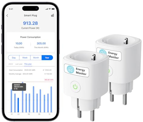 Meross_Smart MINI Smart WLAN Steckdose mit Strommessung 16A, Zeitschaltuhr Steckdose mit Fernzugriff, Sprachsteuerung, Smart Home WiFi Steckdose kompatibel mit Alexa, Google Home, SmartThings, 2er