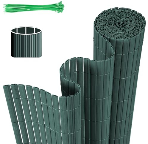 Jaxguom PVC Sichtschutzmatte, 100 x 500cm Sichtschutzzaun mit DREI Rippenverstärkungen und Kabelbindern, Windschutz Balkon Sichtschutz Wetterfest, für Zaun Garten Terrasse, Grün