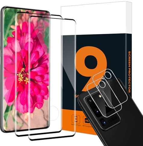 Carantee Verre Trempé pour Samsung Galaxy S20 Ultra, 2+2 pièces Huawei P30 Pro vitre protection+Caméra Arrière, Sans bulles, 9H Dureté, 3D plein écran, Grande clarté Samsung S20 Ultra protection écran