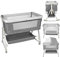 WODFARR Berceau Cododo 4 en 1, Lit Bébé avec Table à Langer et Rangement, 6 Niveaux de Hauteur, Lit Cododo Multifonction avec Moustiquaire (95x50x98-110 cm - Lin Gris)