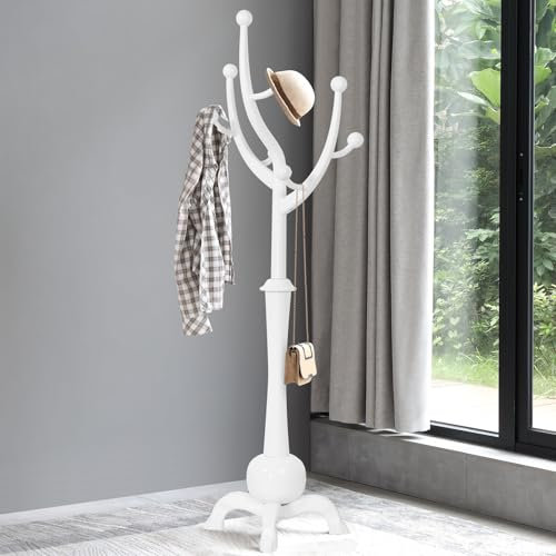 Bekrvio Porte-manteaux en bois massif avec 8 crochets, design arbre, base sphérique solide, 75 kg, couloir, entrée, chambre