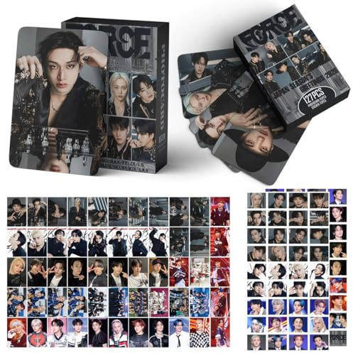 BCHMN SKZ Stray-Kiids Photocards, Kpop Merch Geschenke für STAY, FORCE (55 Lomo Karten + 72 Aufkleber, J)