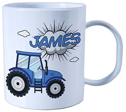 The Supreme Gift Company Personalised Blue Tractor Unbreakable Cup - BPA Free Kids Drinks Juice Mug