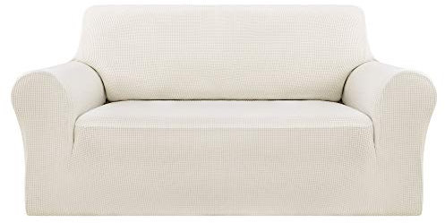 Deconovo Sofabezug für 2-Sitzer-Sofa mit Armlehnen, für Schlafzimmer, Wohnzimmer, dehnbar, bequem, Weiß, 1 Stück