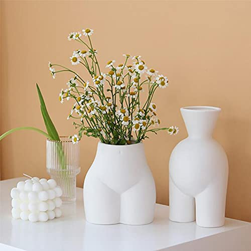 TIHOOK Weiße Keramik Blumenvase, Minimalistische Keramikvase, Moderne Schicke Vase, Keramik Blumenvase für Heimdekoration, Schreibwaren, Make-up-Pinsel, Pflanze, 12x14,5x7,5cm