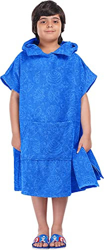 ALLEN & MATE Kinder-Schwimmumkleide – Schnelltrocknender Strandponcho aus 100% Frottee-Baumwolle mit Kapuze und Tasche für Jungen und Mädchen (10–13 Jahre, Blauer Seestern)