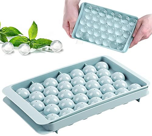 IRYNA Mini Ice Ball Maker 1Pcs 33-Cell Ball Ice Cube Moulds, Mini Sphere Ice Cube Mould for Freezer Easy Release, Circle Ice Cube Moulds for Cocktail, Whiskey, Coffee(Blue)