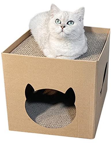 Katzenhaus, 11,8-Zoll-Katzenhaus aus Karton mit Kratzbrett für Katzen, verschleißfester Karton aus Wellpappe, Katzenspielhaus für kleine Haustiere, Katzenhöhle aus weichem Stoff mit kratzfestem Bett f